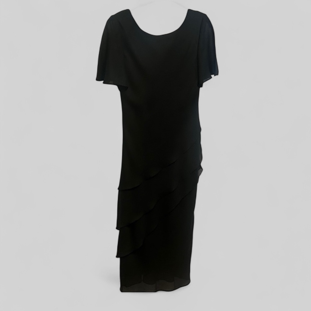 Vintage VIRGO black capsule layered ruffle beaded sheath dress USA 4 P gothic